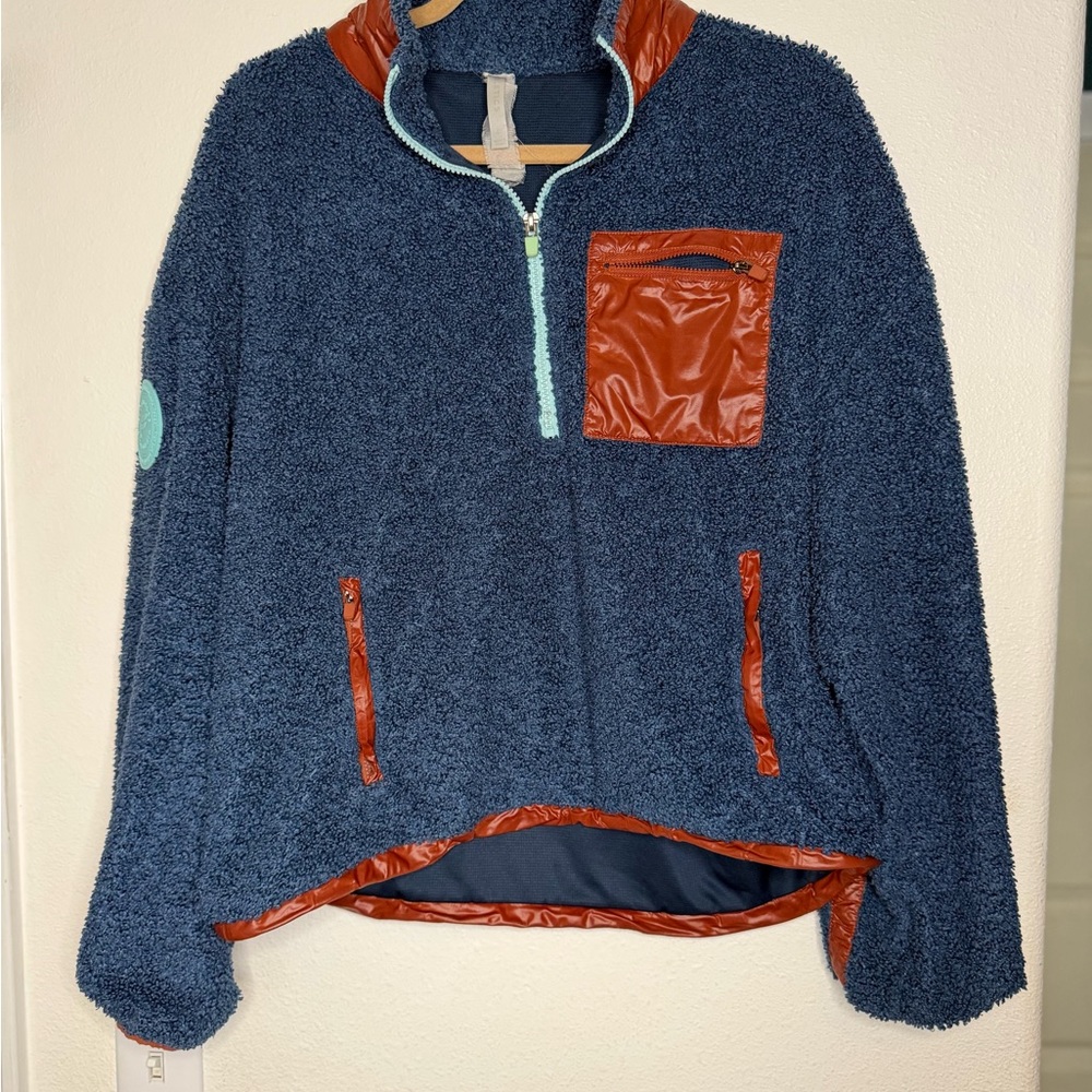 Fabletics Cozy Blue & Copper Fleece Pullover